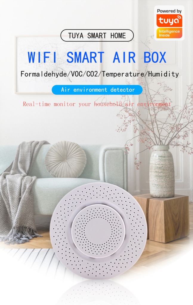 Tuya WiFi 5 in 1 Air Quality Sensor Smart Air Box CO2 Meter Formaldehyde VOC Temperature Humidity Sensor work with Alexa Google