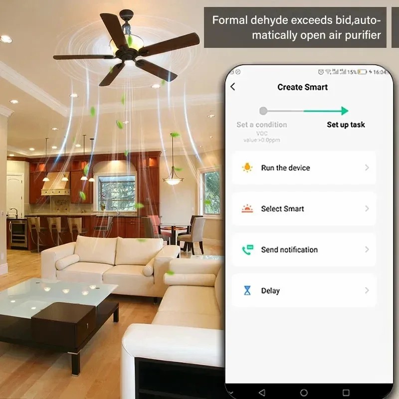 Tuya WiFi 5 in 1 Air Quality Sensor Smart Air Box CO2 Meter Formaldehyde VOC Temperature Humidity Sensor work with Alexa Google