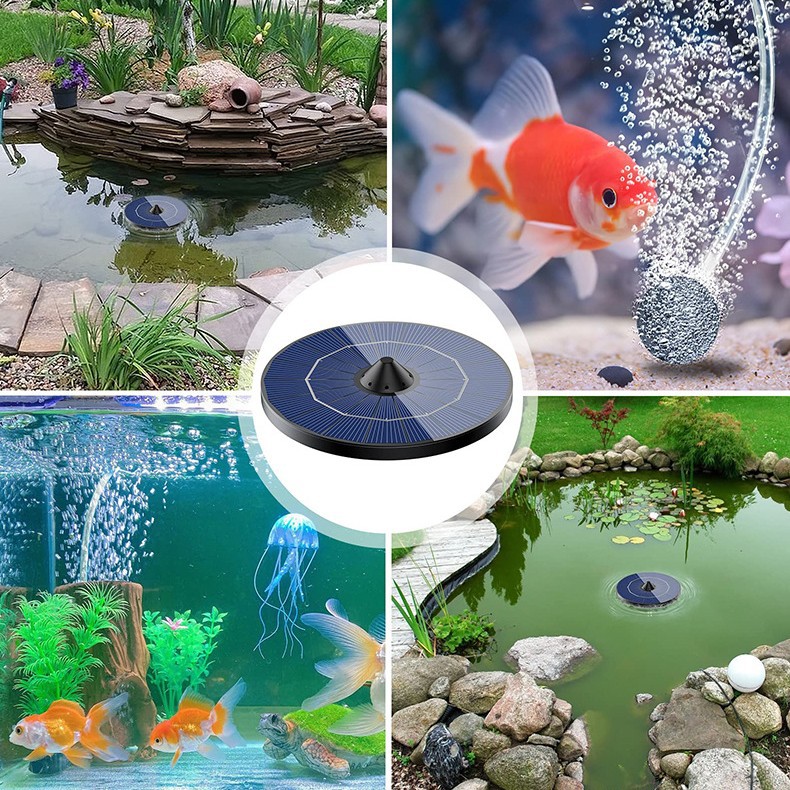 Solar-powered with Air Hose and Bubble Stone Fish Tank floating oxygen pump, battery-free direct drive Oxygenator