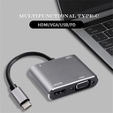 4 in 1 Type C to 4K HDMI TV HDTV +VGA+USB 3.0 Hub+60W PD OTG Charging Power Audio Video Adapter Cable