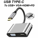4 in 1 Type C to 4K HDMI TV HDTV +VGA+USB 3.0 Hub+60W PD OTG Charging Power Audio Video Adapter Cable