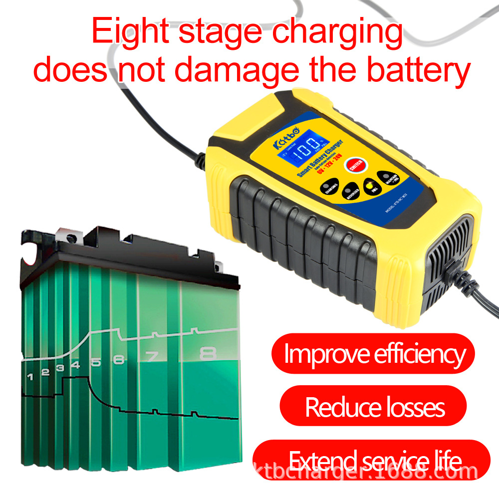 Intelligent Battery Charger 6V/12V/24V 6A Pulse Repair Lead Acid Battery-Charging For Motorcycle Car Truck Digital LCD Display Charger