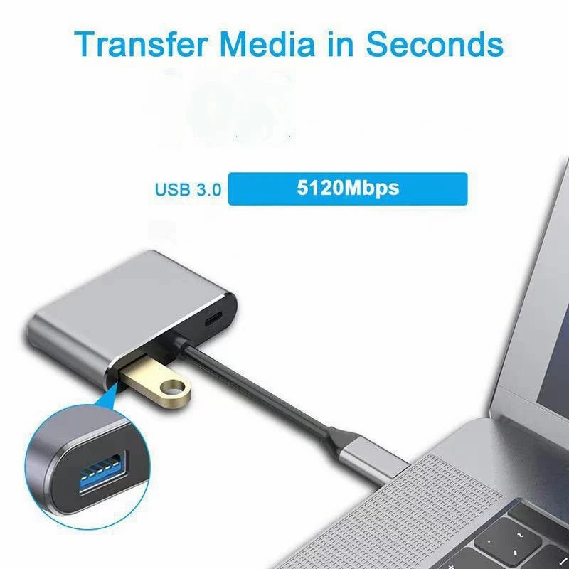 4 in 1 Type C to 4K HDMI TV HDTV +VGA+USB 3.0 Hub+60W PD OTG Charging Power Audio Video Adapter Cable