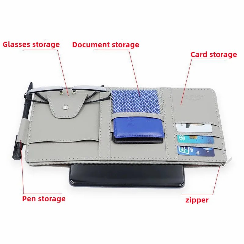 Car sun visor storage multi-function car glasses clip holder storage bag