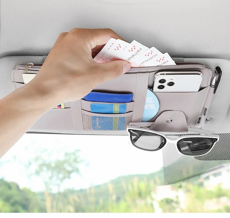Car sun visor storage multi-function car glasses clip holder storage bag