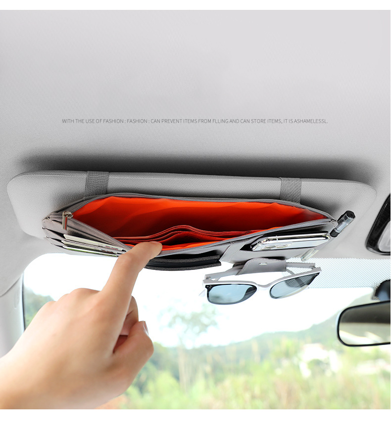 Car sun visor storage multi-function car glasses clip holder storage bag
