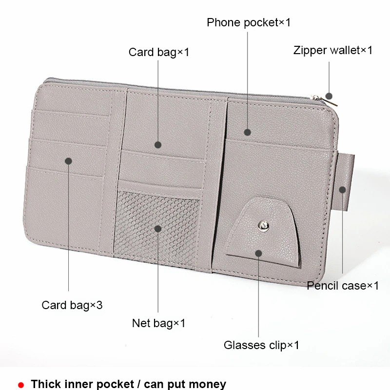 Car sun visor storage multi-function car glasses clip holder storage bag
