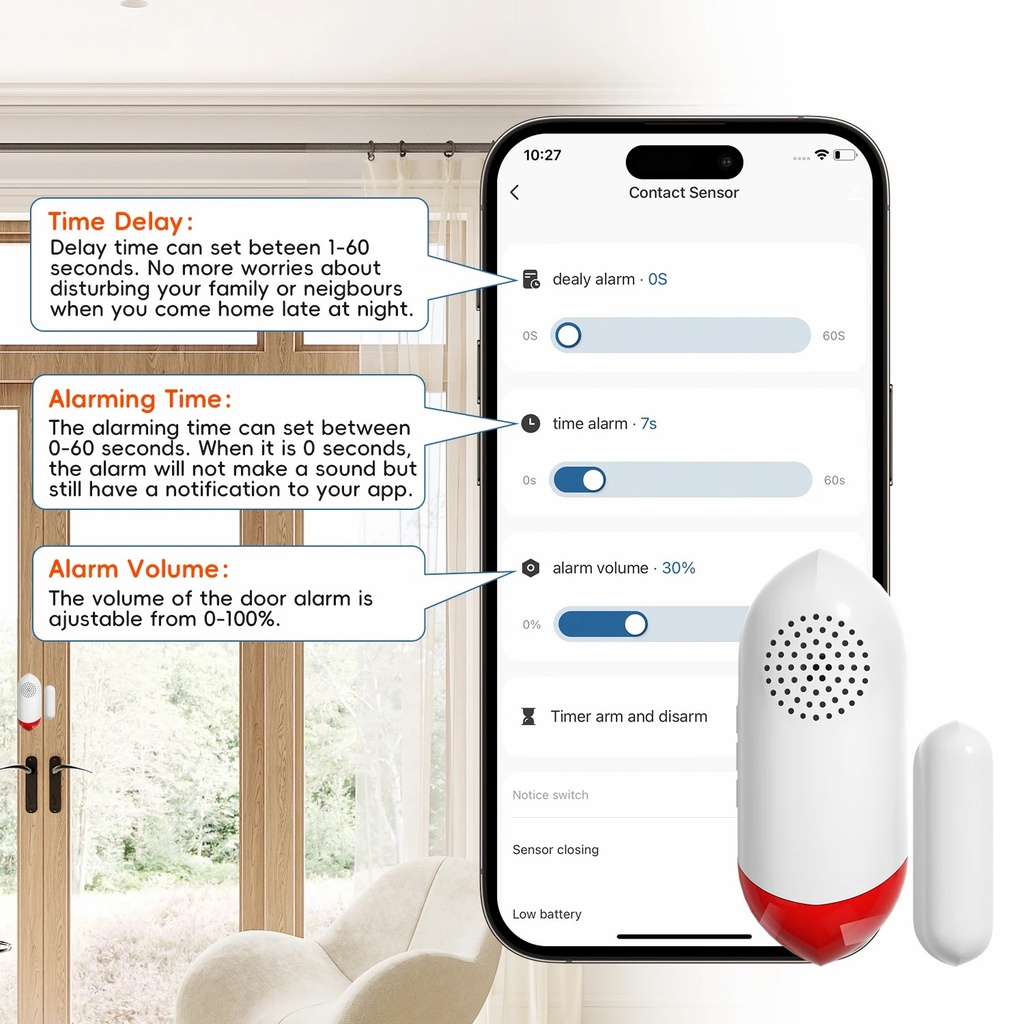 TUYA WIFI 120 dB Alarm Smart Home Door and Window Sensor Alarm Magnetic Alarm