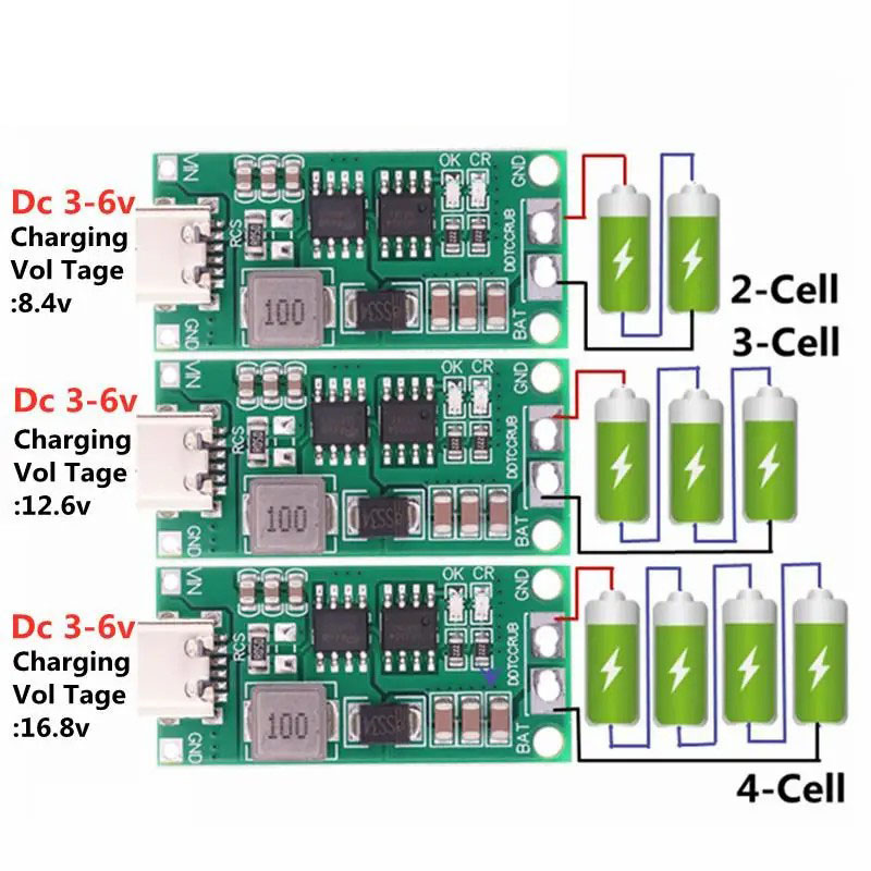 8.4V 12.6V 16.8V Type-C USB Mini Li-ion Battery Charger Board Step-Up Boost Module