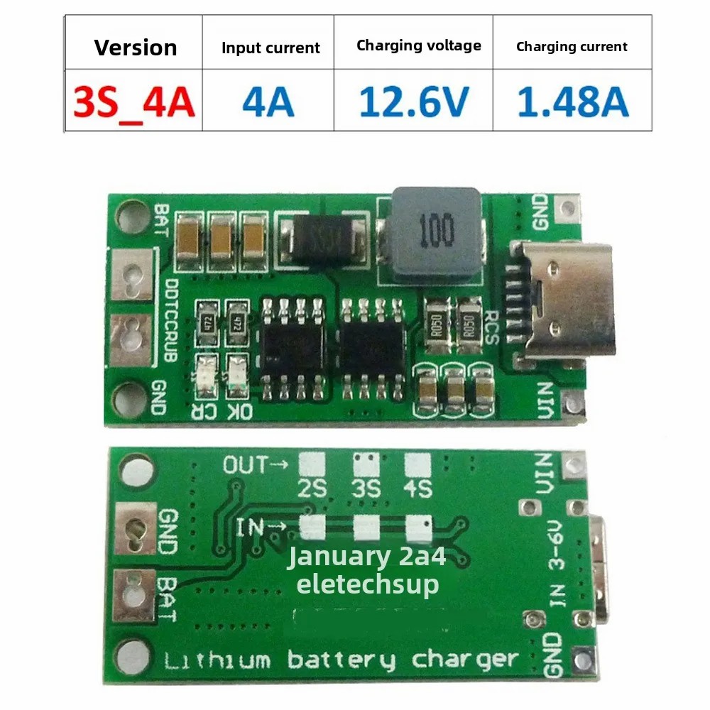 8.4V 12.6V 16.8V Type-C USB Mini Li-ion Battery Charger Board Step-Up Boost Module