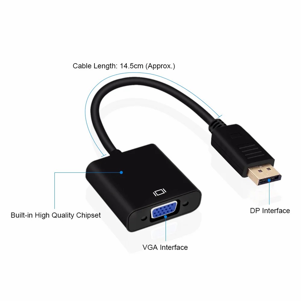 1080P Display Port DP To VGA Adapter Cable Male To Female Converter for PC Computer Laptop HDTV Monitor Projector