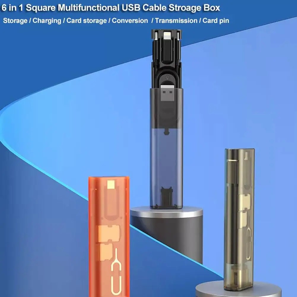 Multifunctional Data Cable Storage Box Portable USB A To Type C/8pin /Micro Phone Memory Card Pin Adapter Charging Cable Storage