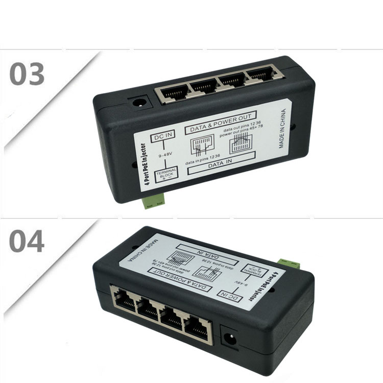 POE Injector 4 Ports POE Splitter 12V- 48V for CCTV Network POE Camera Power Supply Switch Over Ethernet IEEE802.3af