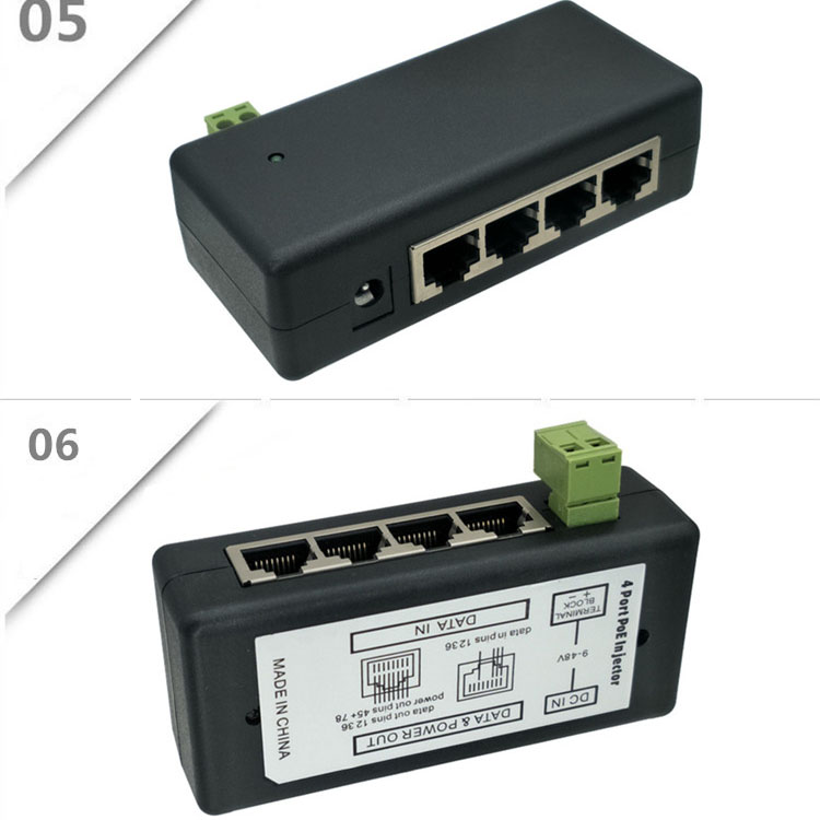 POE Injector 4 Ports POE Splitter 12V- 48V for CCTV Network POE Camera Power Supply Switch Over Ethernet IEEE802.3af