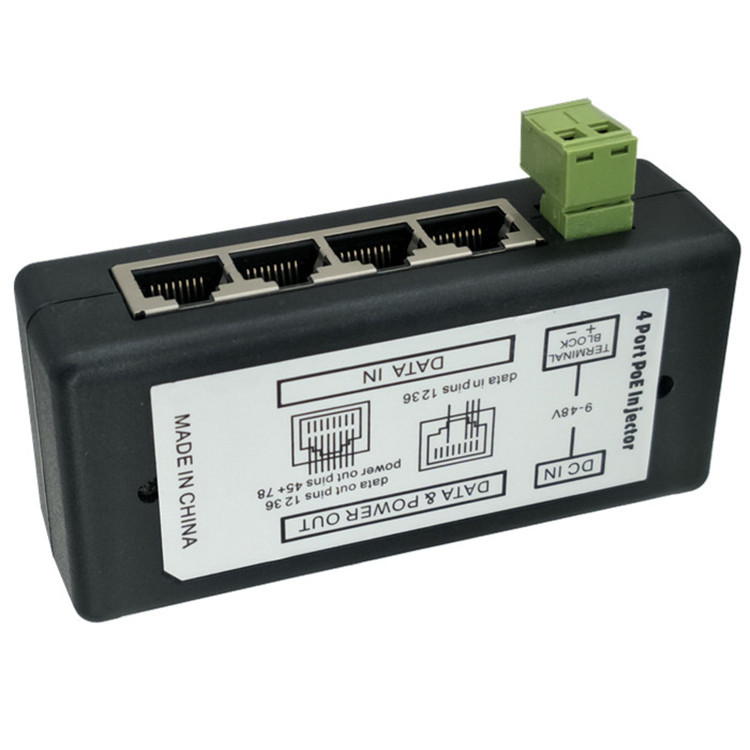 POE Injector 4 Ports POE Splitter 12V- 48V for CCTV Network POE Camera Power Supply Switch Over Ethernet IEEE802.3af