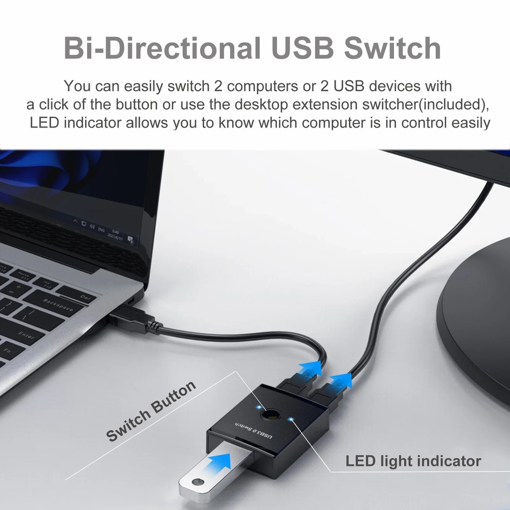 KVM USB 3.0 Bidirectional Switch Selector 2 to 1 PCs Sharing or 1 to 2 Hub for Keyboard Mouse Scanner Printer