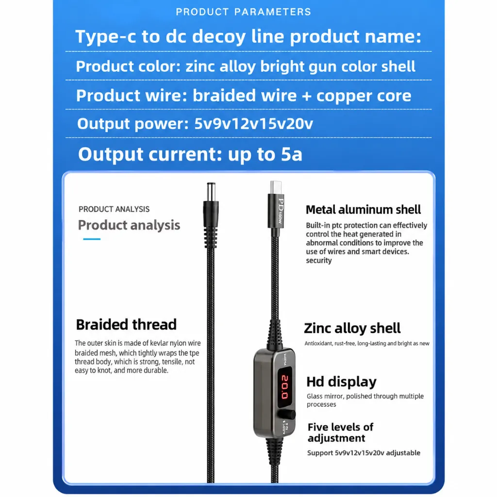 Type-C to DC Cable Product Infographic.webp