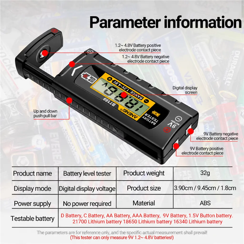 ANENG BT169 Battery Tester Infographic.webp