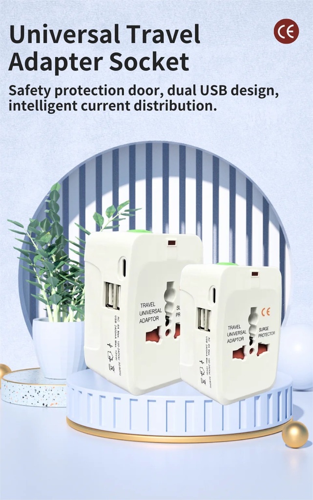 Universal Travel Adapter Type-C Multi-functional Dual USB Portable Travel Adapter