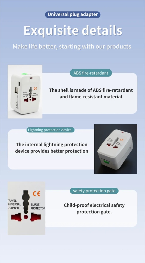 Universal Travel Adapter Type-C Multi-functional Dual USB Portable Travel Adapter