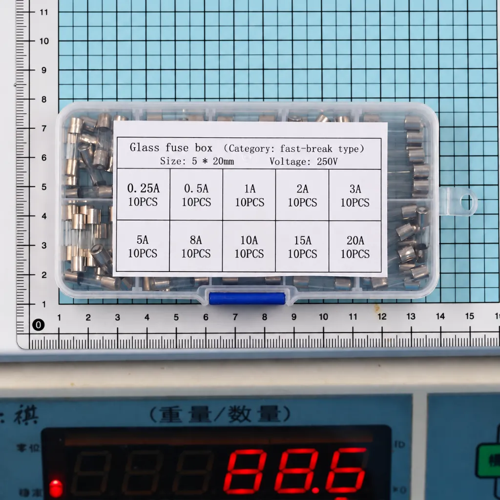 Glass Fuse Box on Blue Grid Scale.webp