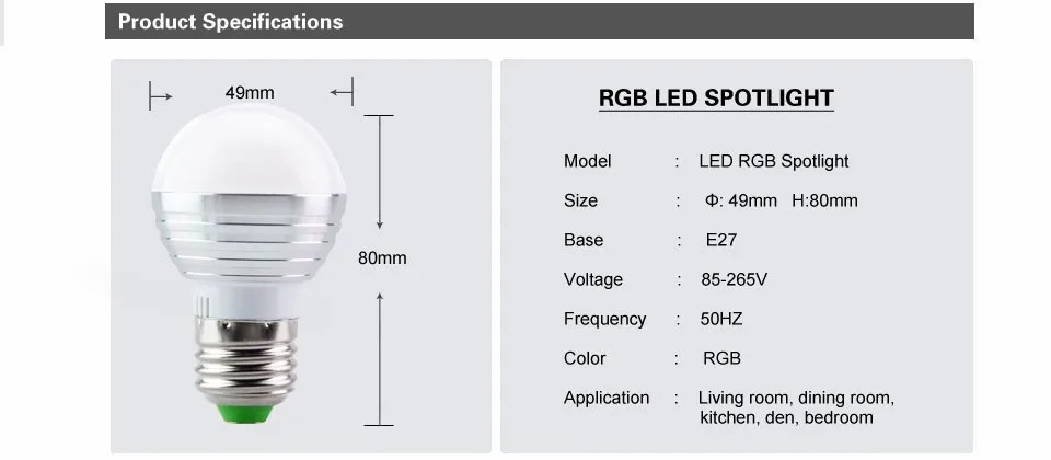 E27 RGB LED Sopt light With Remote 3W 85-265V LED RGB Bulb Light 16 Color Change lamp