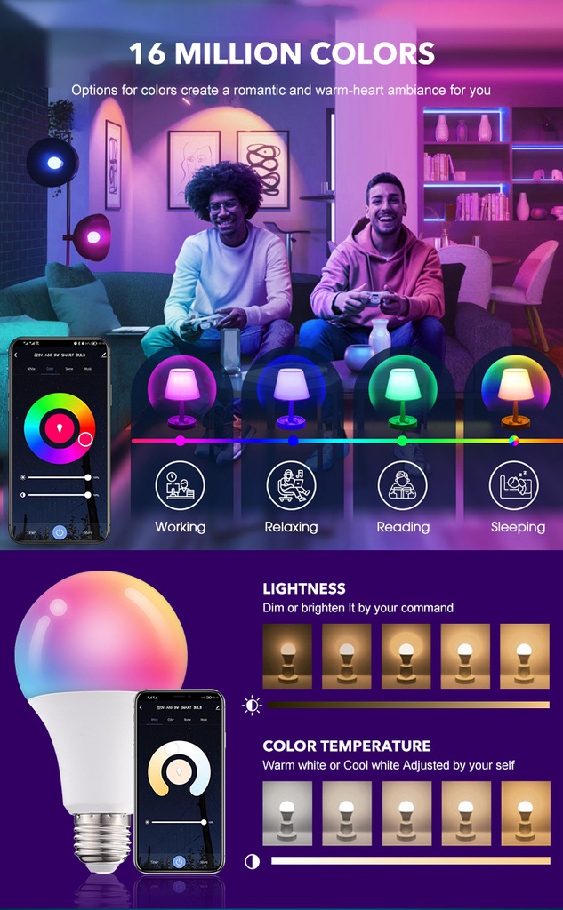 Tuya Smart Led Bulb Light 10W Bluetooth-compatible Lamp E27 RGBCW Led Lamp Color Changing Lamp RGB+CCT Decor Home