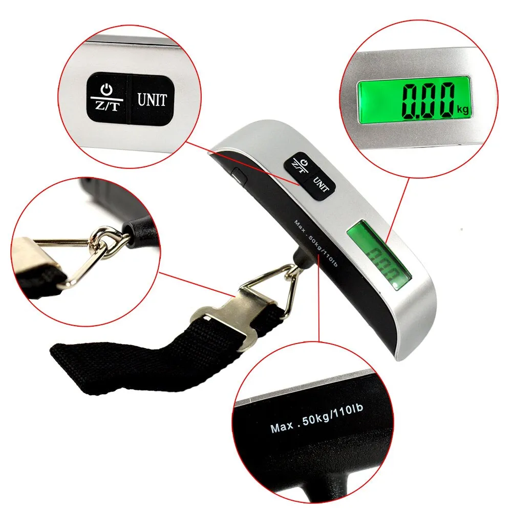 110lb/50kg Portable Scale Digital LCD Display Electronic Luggage Hanging Suitcase Travel Weighs Baggage Bag Weight Balance Tool