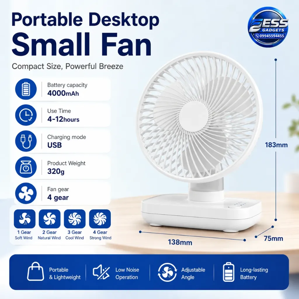 4000MAH Large Capacity Desktop Fan Home Office Silent Desk Fan New USB Charging Student Dormitory Shake Head Small Fan
