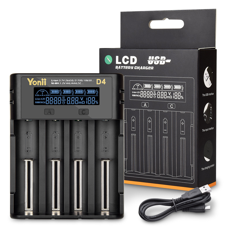4 Slots Lithium Battery USB Smart Battery Charger Li-ion MH/Ni CD AAAA AAA AA A SC C F6 Batteries Universal Charger LCD Display
