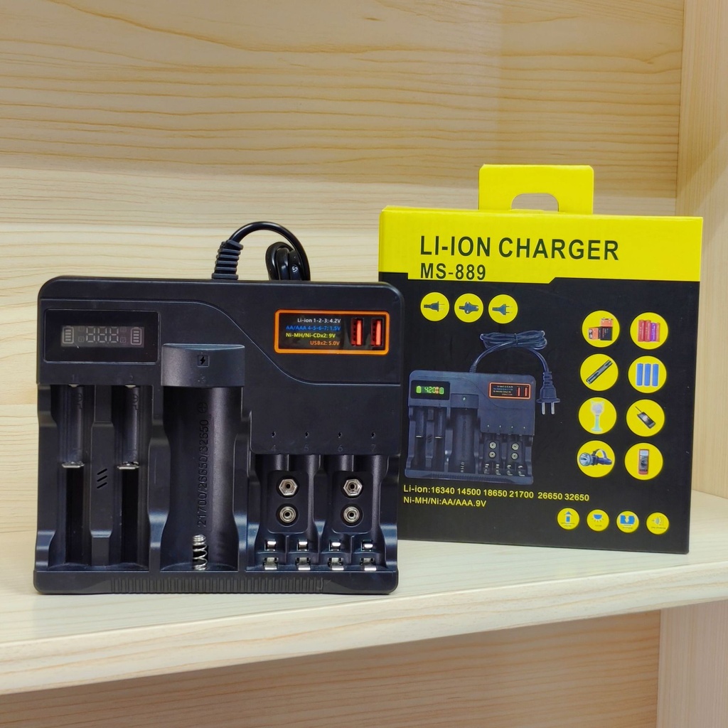 Intelligent multi-slot 3.7V 4.2V lithium battery charger 18650, 26650, 21700, 32650, 14500, 16340,  AA, AAA 9v battery charger