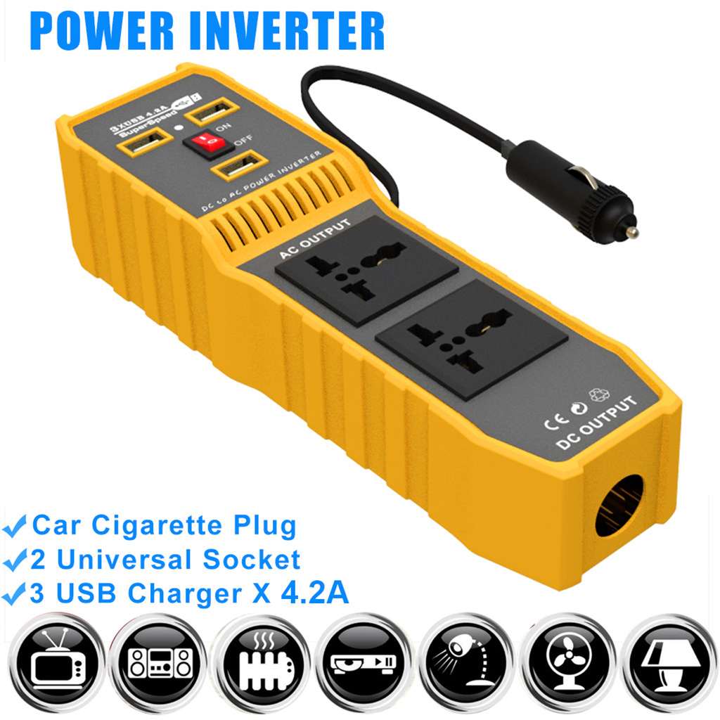 12V To 220V 200W Modified Sine Wave Inverter On Board Conversion Intelligent Three USB 4.2A Fast Charging Double Sockets