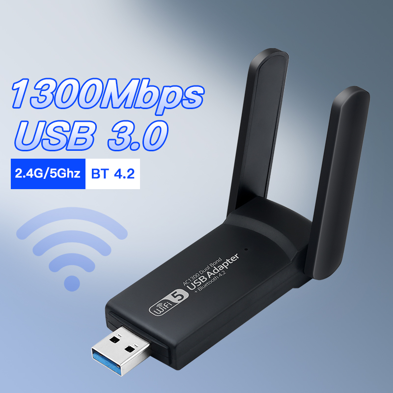 WiFi USB 3.0 Adapter 1300Mbps BT 4.2 Dual-Band 2.4GHz&5GHz Wifi Usb Network Card Wireless Receiver