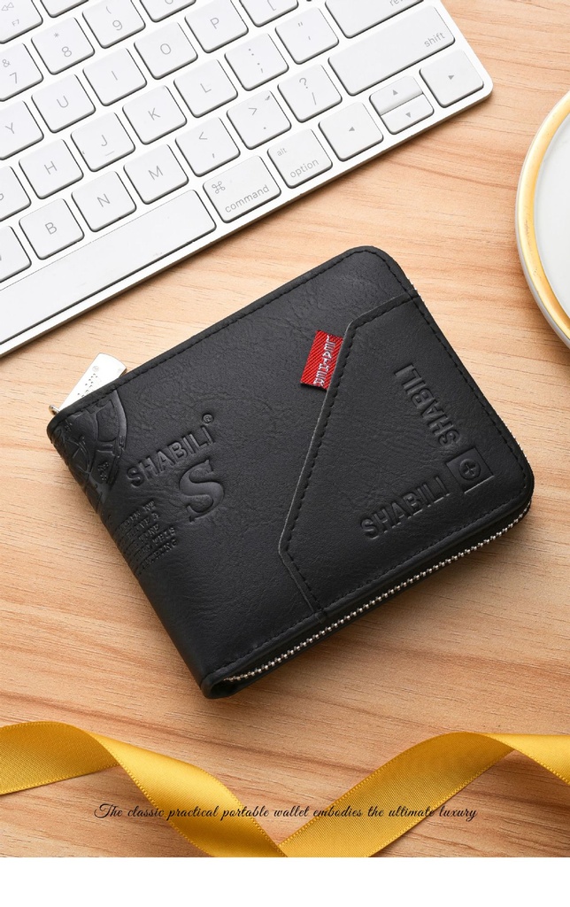 Vintage Men's Zipper Wallet PU Leather Short Coin Purse Business Man Card Holders