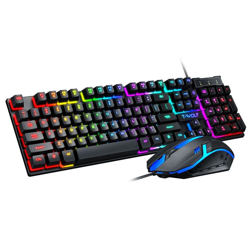 T-Wolf TF200 cool backlit mechanical feel suspension keycap gaming keyboard and mouse set
