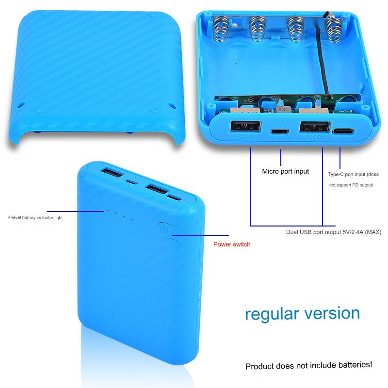 DIY Power Bank Charger Shell Charging Case Mini Solderless Power Supply Housing 3.7V 4 Slots 18650 Battery Box Case (without battery) (Regular Version)