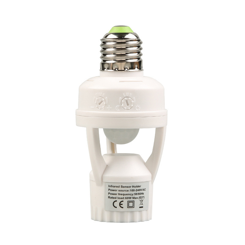 360 Degrees PIR Human Induction Motion Sensor Night Lamp Socket Base Lamp Holder E27 AC 100V-220V Delay Time Adjustable Switch