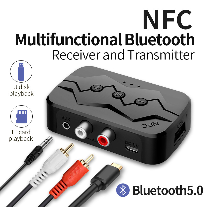 NFC Bluetooth 5.4 Transmitter Receiver SD U Disk RCA 3.5mm AUX Wireless Audio Adapter