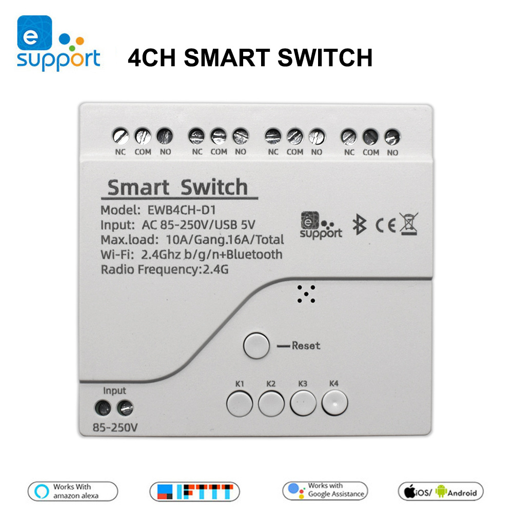 eWeLink Smart WIFI Bluetooth Relay Module On Off Controller 4CH 5V 85-220V 2.4G Remote Control Light Switch Smart Home
