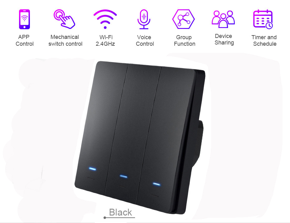 Tuya APP Three-way 10A WiFi smart rocker key switch smart WiFi wall key switch