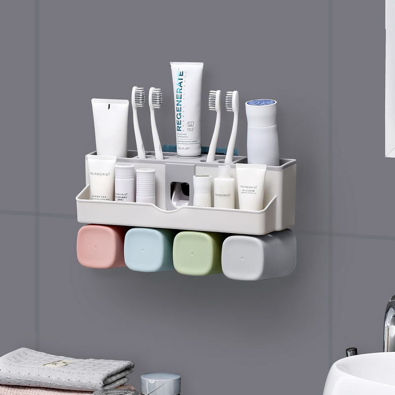 Toothbrush holder bathroom rack no punching wall-mounted bathroom wash set automatic toothpaste squeezer mouthwash cup