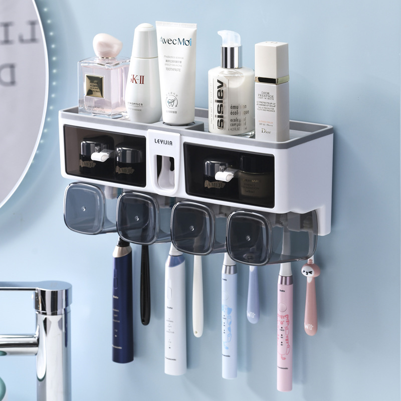 Toothbrush Holder Toothpaste Squeezer with Cup Storage Rack Organizer Bathroom Accessories