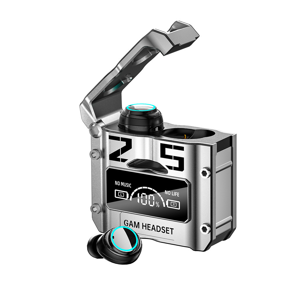 M25 Wireless Bluetooth 5.2 Magnetic Hatch Metal Mechanical Style Dual Ear Digital Display In Ear Sport Bluetooth