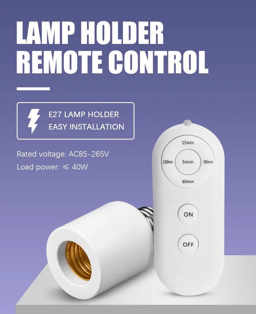 E27 220V Wireless Remote Control Smart Timer Switch Lamp Holder