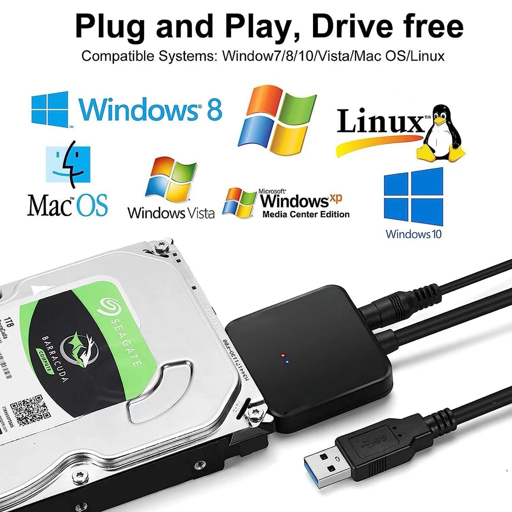 USB 3.0 To SATA Adapter Cable SATA III Hard Disk Drive Converter USB 3.0 Hard Drive Adapter for 3.5/2.5 External HDD SSD Adapter