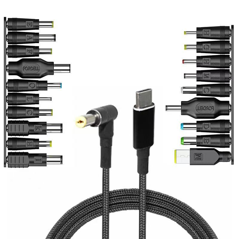 100W Type C PD to 5.5x2.5mm Male Converter Cable Converter to 19 DC Plugs Set