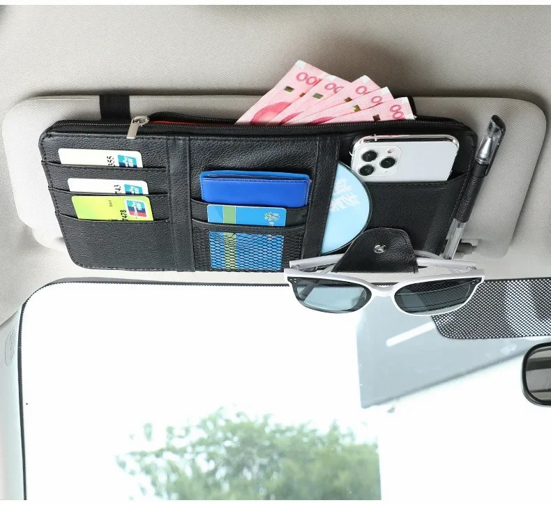 Car sun visor storage multi-function car glasses clip holder storage bag