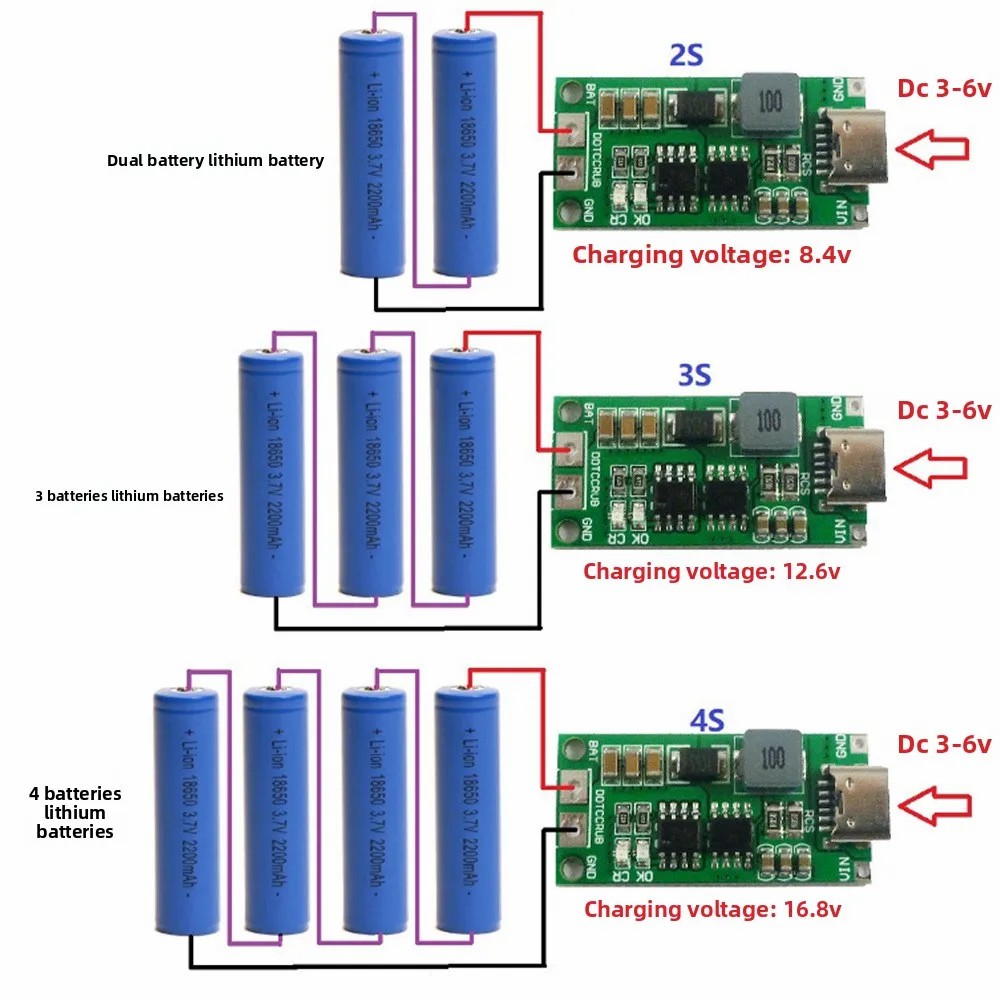8.4V 12.6V 16.8V Type-C USB Mini Li-ion Battery Charger Board Step-Up Boost Module