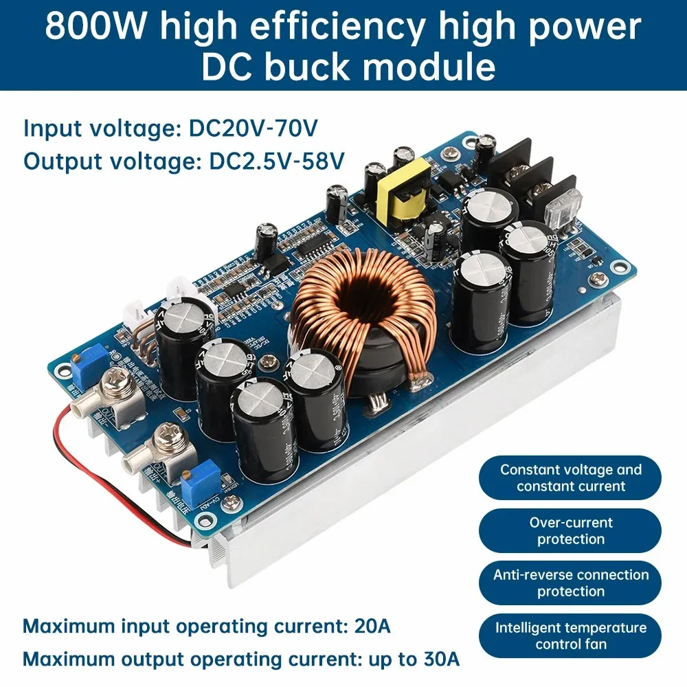 800W DC 20V-70V to 2.5V-58V 20A Adjustable Step-Down Buck Converter Module