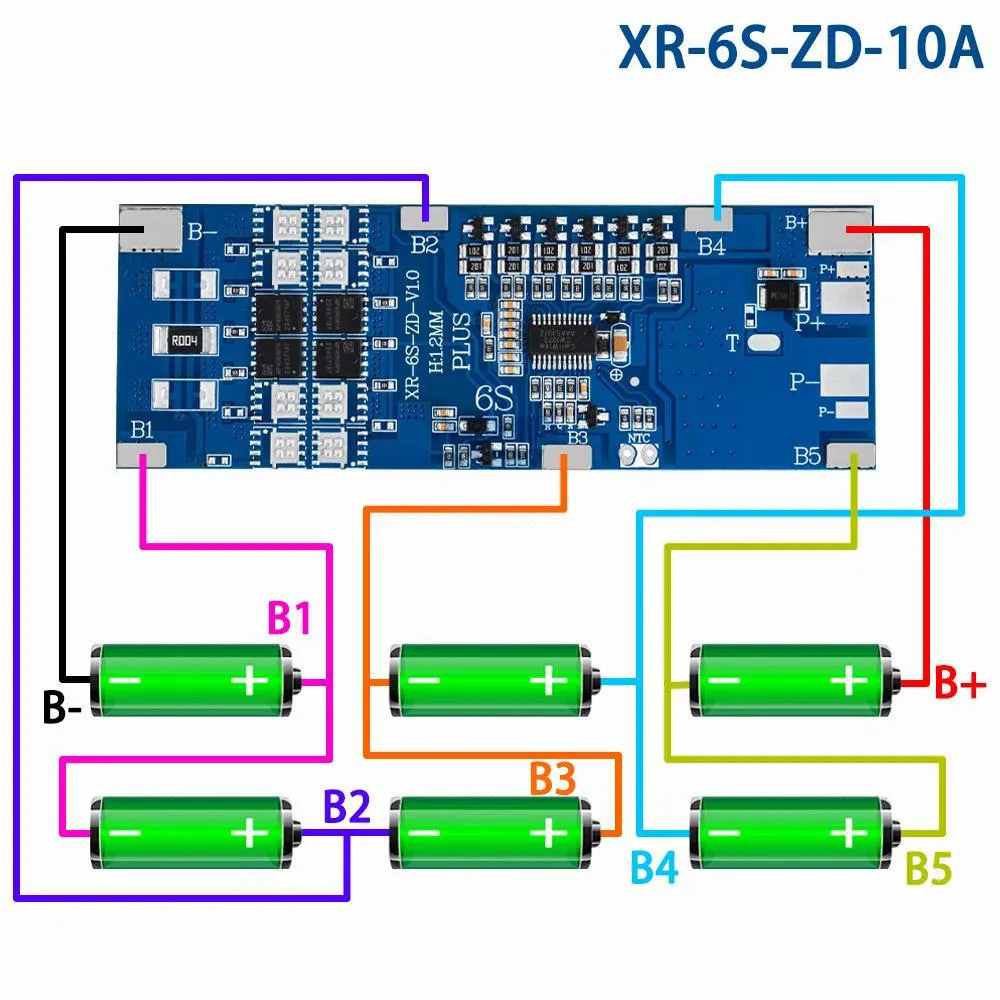 6S BMS 10A 20A 30A 22.2V Li-ion Lithium 18650 Charge Protection Board With Balance And Temperature Control Protection (6 strings 10A)